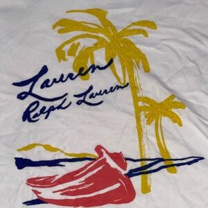 Lauren Ralph Lauren Women's Tropical Palm Tree Graphic T-Shirt Size Small FLAW